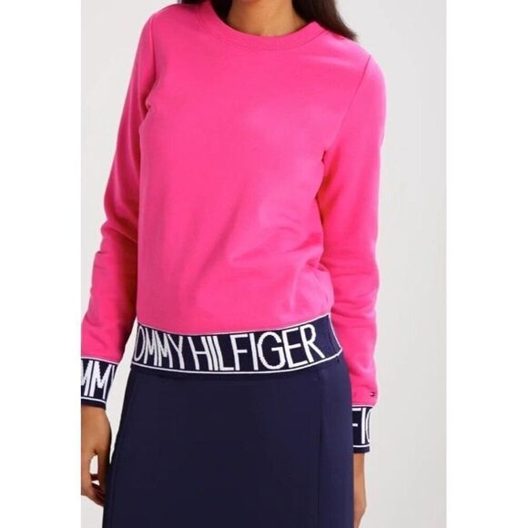 Tommy Hilfiger Pink Logo Cre Neck Sweatshirt Size Large - Picture 2 of 16
